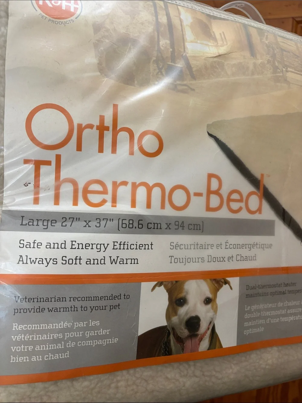 K & H Ortho Thermo-Bed Heated Dog Bed size large- Cream and black